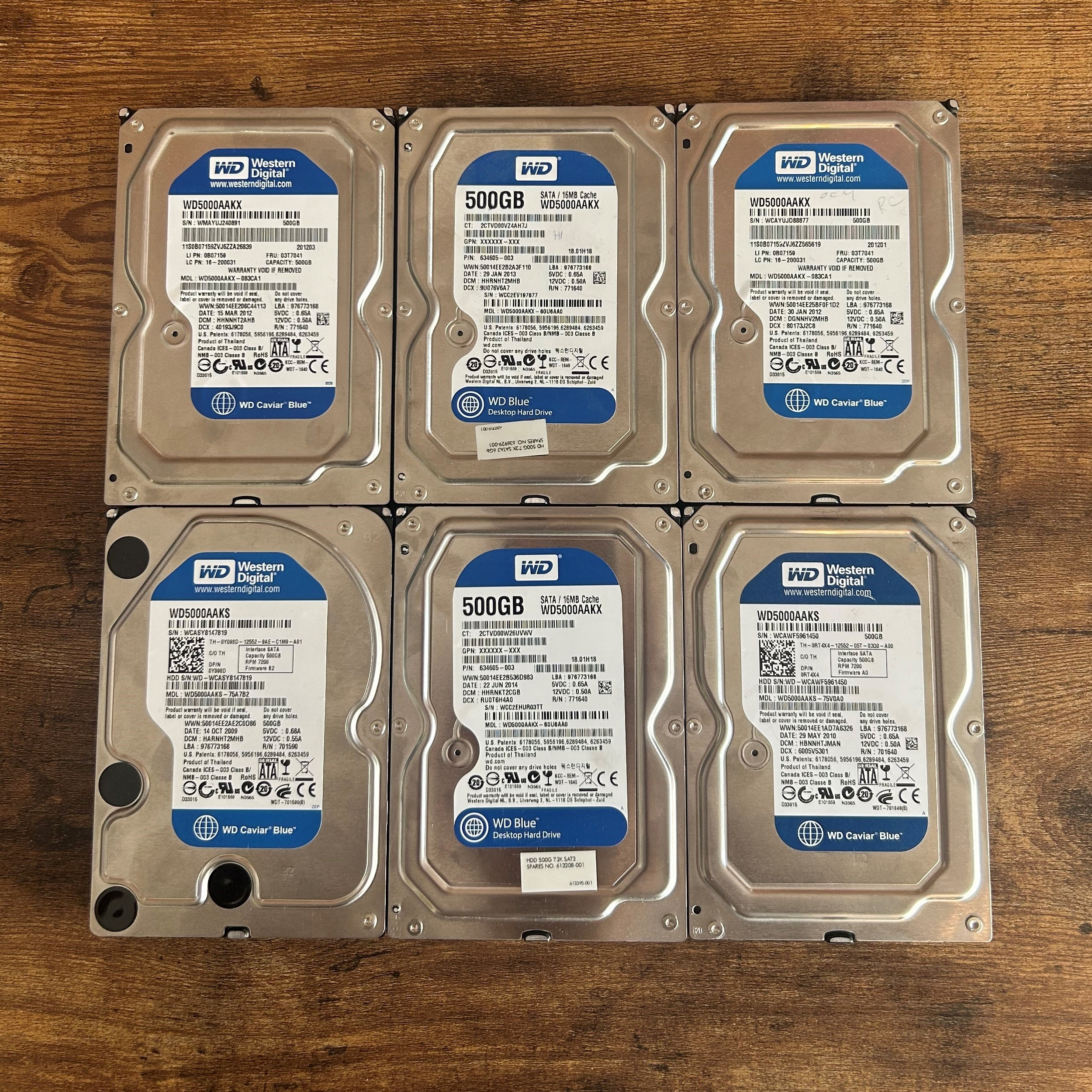 Western Digital - Lot de six disque dur de 500 Go - modèles variées - Usagé